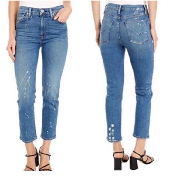 Hudson Barbara Straight Jeans Womens 29 High-Rise Crop Distressed Splatter Paint - Picture 1 of 16
